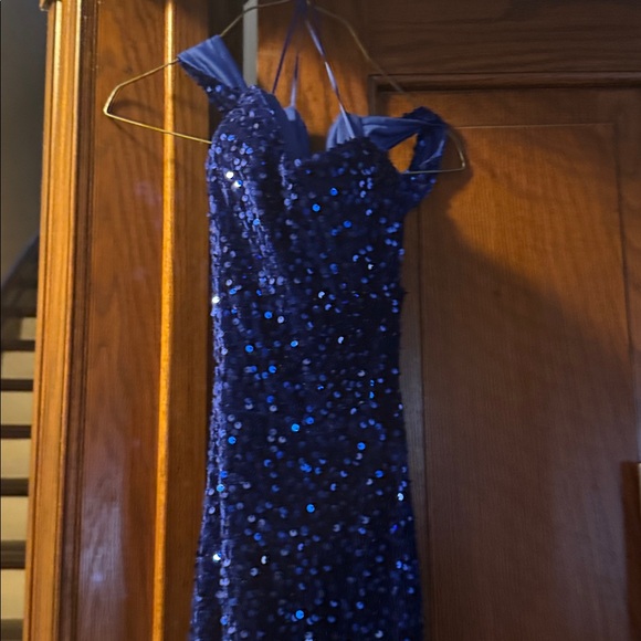 Fashion Nova Strapless Sequin Evening Gown in Royal Blue - Picture 3 of 4